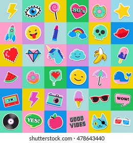 Pop art fashion chic patches, pins, badges and stickers