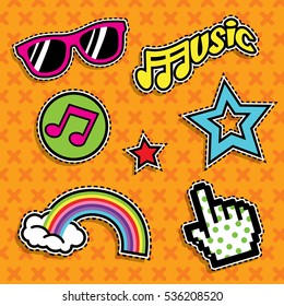 Pop art fashion chic patches, badges, pins and stickers. vector illustration.