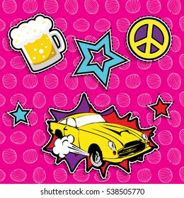 Pop art fashion chic patches, badges, pins and stickers. vector illustration.
