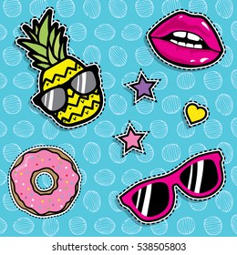 Pop art fashion chic patches, badges, pins and stickers. vector illustration.