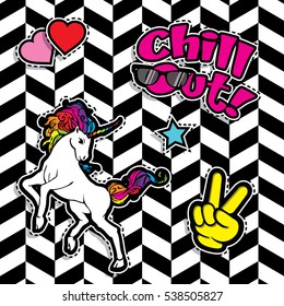 Pop art fashion chic patches, badges, pins and stickers. vector illustration.