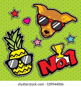 Pop art fashion chic patches, badges, pins and stickers. vector illustration.