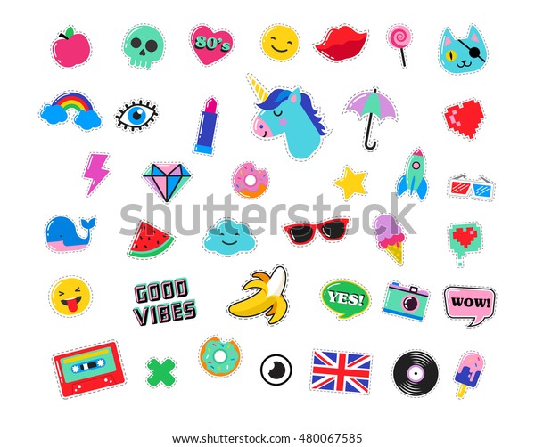 Pop Art Fashion Chic Patches Pins Stock Vector (Royalty Free) 480067585 ...