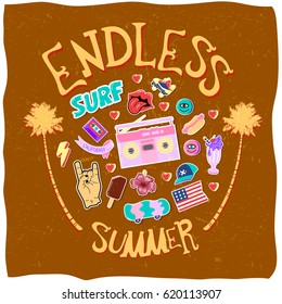 Pop art fashion patches,pins, badges. Hipster American Punk rock Fashionable Stickers Collection. Print for t-shirt, card, poster etc. Hand Drawn Vector.
