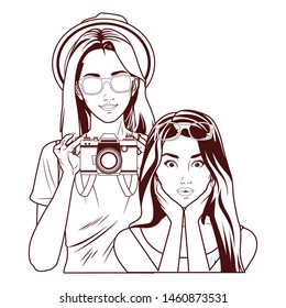 Pop art fashion women friends smiling with accesories cartoon ,vector illustration graphic design.