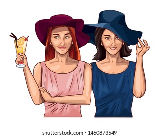 Pop art fashion women friends smiling with accesories cartoon ,vector illustration graphic design.