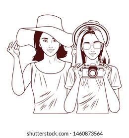 Pop art fashion women friends smiling with accesories cartoon ,vector illustration graphic design.