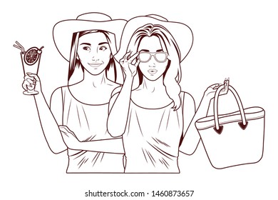 Pop art fashion women friends smiling with accesories cartoon ,vector illustration graphic design.