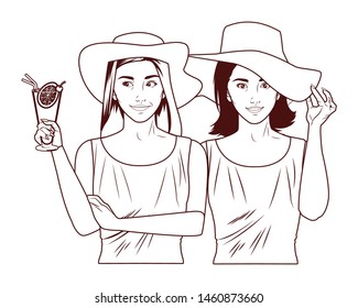 Pop art fashion women friends smiling with accesories cartoon ,vector illustration graphic design.