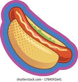 Pop art fast food. Vector isolated flat illustration hod dog for poster, prints for clothes, menus, brochure, web and icon fastfood