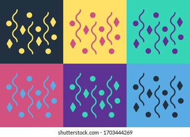 Pop art Festive confetti icon isolated on color background.  Vector Illustration
