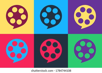 Pop art Film reel icon isolated on color background. Vector.