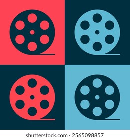 Pop art Film reel icon isolated on color background.  Vector Illustration