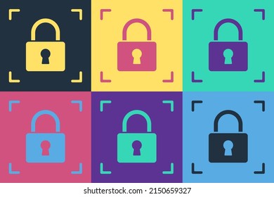 Pop art Fingerprint with lock icon isolated on color background. ID app icon. Identification sign. Touch id.  Vector