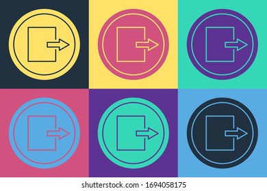 Pop art Fire exit icon isolated on color background. Fire emergency icon.  Vector Illustration