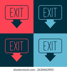 Pop art Fire exit icon isolated on color background. Fire emergency icon.  Vector