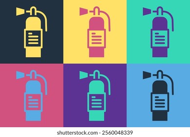 Pop art Fire extinguisher icon isolated on color background.  Vector