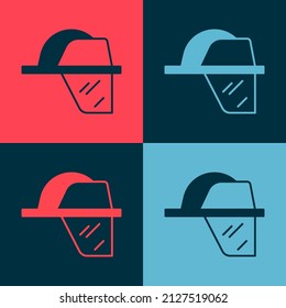 Pop Art Firefighter Helmet Or Fireman Hat Icon Isolated On Color Background.  Vector