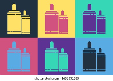 Pop art Firework icon isolated on color background. Concept of fun party. Explosive pyrotechnic symbol.  Vector Illustration