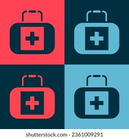 Pop art First aid kit icon isolated on color background. Medical box with cross. Medical equipment for emergency. Healthcare concept.  Vector