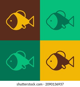 Pop art Fish icon isolated on color background.  Vector