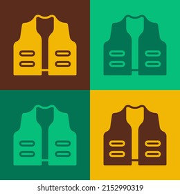 Pop Art Fishing Jacket Icon Isolated On Color Background. Fishing Vest.  Vector