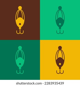 Pop art Fishing lure icon isolated on color background. Fishing tackle.  Vector