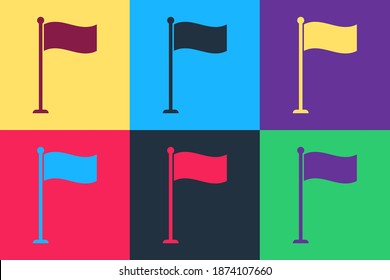 Icono de Bandera de arte pop aislado en el fondo del color. Símbolo del marcador de ubicación. Vector.