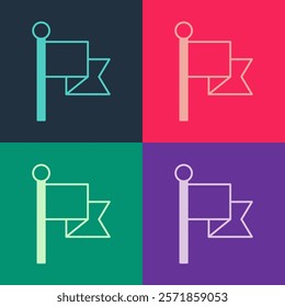 Pop art Flag icon isolated on color background. Victory, winning and conquer adversity concept.  Vector