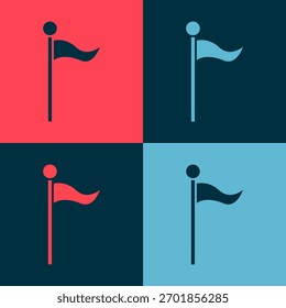 Pop-Art-Flaggensymbol einzeln auf farbigem Hintergrund. Ortsmarkierungssymbol.  Vektorgrafik
