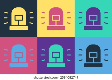 Pop art Flasher siren icon isolated on color background. Emergency flashing siren.  Vector