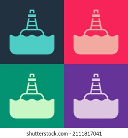 Pop art Floating buoy on the sea icon isolated on color background.  Vector
