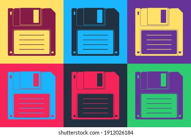 Pop art Floppy disk for computer data storage icon isolated on color background. Diskette sign. Vector.