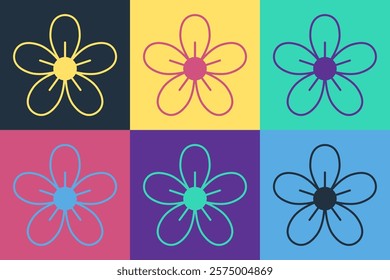 Pop art Flower icon isolated on color background.  Vector