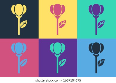 Pop art Flower tulip icon isolated on color background.  Vector Illustration