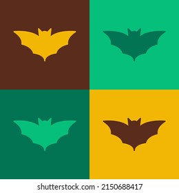 Pop art Flying bat icon isolated on color background. Happy Halloween party.  Vector