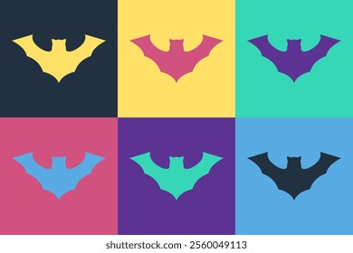 Pop art Flying bat icon isolated on color background.  Vector