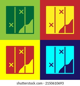 Pop Art Faltende Karte Symbol einzeln auf Farbhintergrund. Vektorgrafik