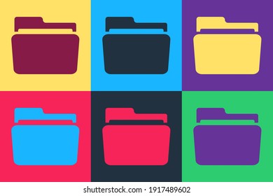 Icono de carpeta de arte pop aislado en el fondo del color. Vector.