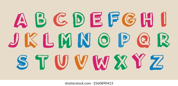 Pop Art Font Alphabet Crayon Chalk Style Drawing