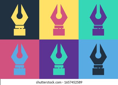 Pop art Fountain pen nib icon isolated on color background. Pen tool sign.  Vector Illustration
