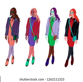 pop art of four fashion girl