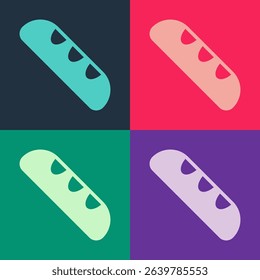 Pop art French baguette bread icon isolated on color background.  Vector