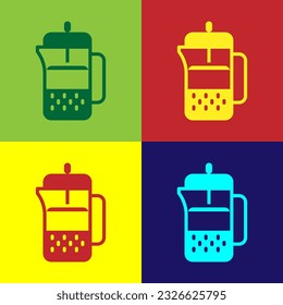 Pop art French press icon isolated on color background.  Vector