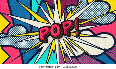 Pop! Pop art funny comic speech word. Fashionable poster and banner. Social Media Connecting Blog Communication Content. Trendy and fashion color retro vintage illustration background. Easy editable.