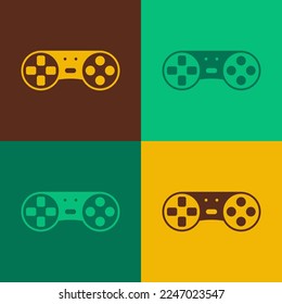 Pop art Game controller or joystick for game console icon isolated on color background.  Vector
