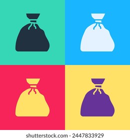 Pop art Garbage bag icon isolated on color background.  Vector Illustration