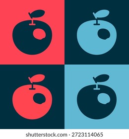 Icono de la manzana modificada genéticamente aislado en el fondo del color del Pop. Fruta transgénica.  Vector
