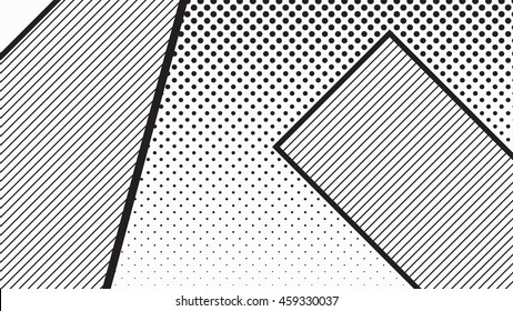 Pop art geometric pattern with bright bold blocks of squiggles. Material design background in black and white. Futuristic, prospectus, poster, magazine, broadsheet, leaflet, book, billboard