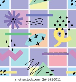 Pop art geometric seamless pattern. Vector Illustration for printing, backgrounds, covers and packaging. Image can be used for greeting cards, posters and textile. Isolated on white background.